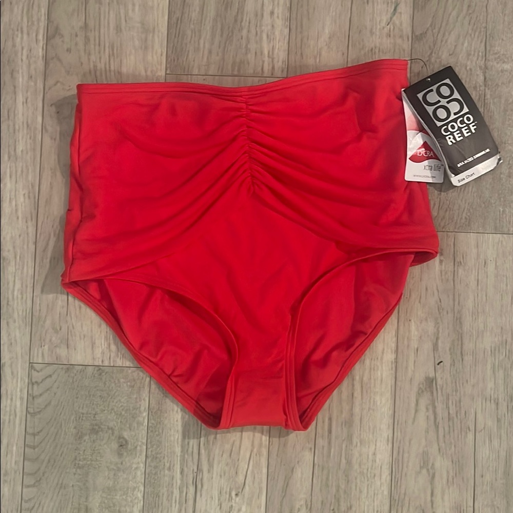 🎉 Coco Reef Vibrant Red Ruched Bikini Bottom NWT lycra